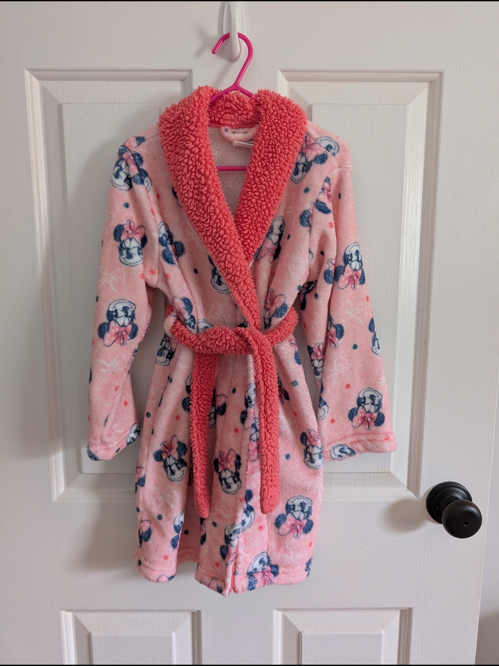 Disney Junior Girls 4t/5t Minnie Mouse Pink Plush Bath Robe